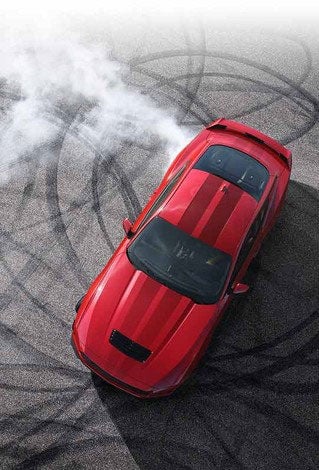 Overhead view of a 2024 Ford Mustang® model with tire tracks on pavement | Elmer Hare Ford Sales, Inc. in Marshall MO