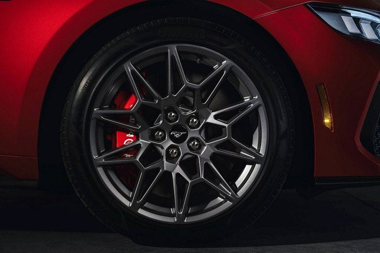 2024 Ford Mustang® model with a close-up of a wheel and brake caliper | Elmer Hare Ford Sales, Inc. in Marshall MO